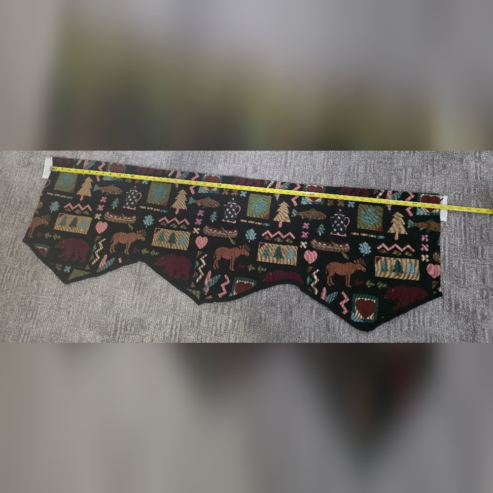 Vintage Tapestry Curtain Valance Hunting Fishing Farmhouse Cabin Rustic Cottage